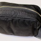 GIORGIO ARMANI BAG $495 BLACK LEATHER/NYLON LOGO DOP KIT XL SHAVE TRAVEL BAG NEW