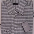 TOM FORD SHIRT $595 BLACK/WHITE CROSS STRIPE OXFORD DRESS SHIRT 17.5/35 44 NEW