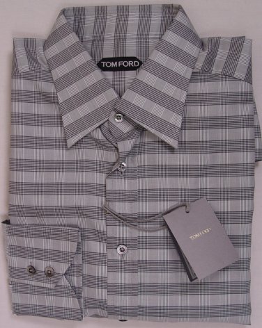 TOM FORD SHIRT $595 BLACK/WHITE CROSS STRIPE OXFORD DRESS SHIRT 17.5/35 44 NEW