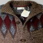 BRUNELLO CUCINELLI SWEATER BROWN 100%CASHMERE FAIRISLE TOGGLE CARDIGAN XL 54 NEW