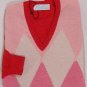 BALLANTYNE SWEATER $1295 PINK ARGYLE 100%CASHMERE HANDKNIT V-NECK MED 50e NEW