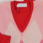 BALLANTYNE SWEATER $1295 PINK ARGYLE 100%CASHMERE HANDKNIT V-NECK MED 50e NEW