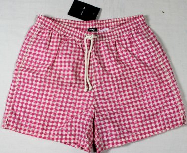 KITON SWIMSUIT $425 PINK/WHITE GINGHAM CHECK LOGO BEACHWEAR TRUNK MED 50e NEW