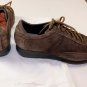 SANTONI SHOES $495 DARK BROWN SUEDE LOGO EMBOSSED STRIPE TRAINERS 10.5 43.5e NEW