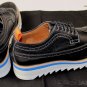 DSQUARED2 SHOES $695 BLACK GRAINED CALF WINGTIP CONTRAST SHARK DERBY 6.5 39e NEW