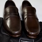 ZEGNA SHOES $765 DARK BROWN CALFSKIN LOGO EMBOSSED PENNY VAMP LOAFERS 10 43e NEW