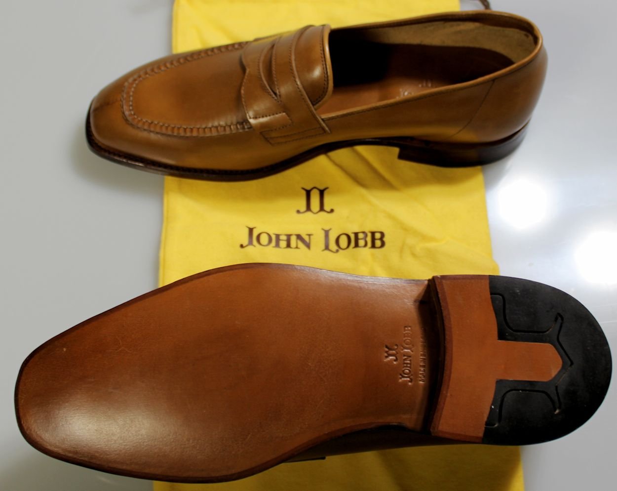 JOHN LOBB SHOES $1,410 TAN ARDILLA ASHLEY HANDMADE PENNY LOAFER 6EE 39e NEW