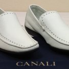 CANALI SHOES $525 WHITE PERFORATED ORNAMENTED DEERSKIN DRIVERS 8 41e NEW