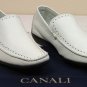 CANALI SHOES $525 WHITE PERFORATED ORNAMENTED DEERSKIN DRIVERS 8 41e NEW