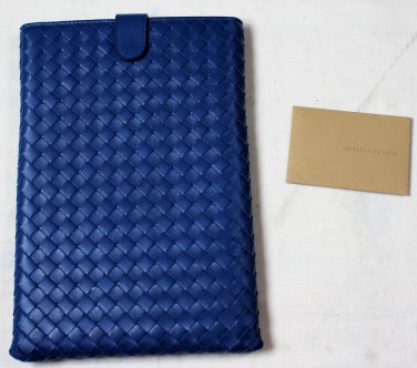 BOTTEGA VENETA MINI iPAD CASE $640 BLUE LOGO INTRECCIATO WOVEN LAMBSKIN MINI NEW
