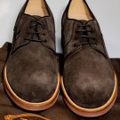 TOD'S SHOES $595 DARK BROWN SUEDE CALFSKIN PEBBLE SOLE LOGO DERBY 11 44e NEW