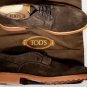 TOD'S SHOES $595 DARK BROWN SUEDE CALFSKIN PEBBLE SOLE LOGO DERBY 11 44e NEW