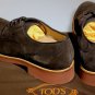 TOD'S SHOES $595 DARK BROWN SUEDE CALFSKIN PEBBLE SOLE LOGO DERBY 11 44e NEW