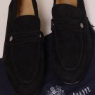 AQUASCUTUM SHOES $565 BLACK SUEDE LOGO SLOTTED VAMP HANDMADE LOAFERS 9 42e NEW