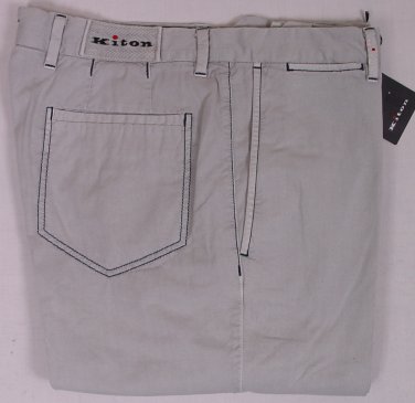 KITON PANTS $795 GRAY 5PKT LOGO EMBROIDERED HANDMADE CONTRAST TROUSER 32 48e NEW