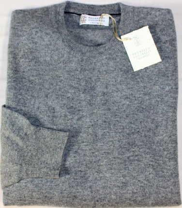 BRUNELLO CUCINELLI SWEATER $975 ASH GRAY 100%CASHMERE CREWNECK JUMPER XL 54e NEW