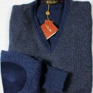LORO PIANA SWEATER $1595 BLUE/GRAY 100%CASHMERE/GOATSKIN V-NECK JUMPER M 50e NEW