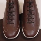 TOD'S SHOES $545 DK BROWN PINHOLE CONTRAST PEBBLE SOLE HI-TOP TRAINERS 8 41e NEW