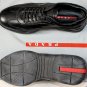PRADA SPORT SHOES $590 BLACK LOGO ORNAMENTED LAMBSKIN NAPPA AVIATOR 8 41e NEW