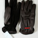 GUCCI GLOVES $350 BROWN LEATHER CASHMERE LINED LOGO WEB STRIP GLOVES XL 10.5 NEW