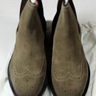 SANTONI SHOES $750 KHAKI SUEDE WINGTIP TOE ORNAMENTED CHELSEA BOOT 11.5 44.5 NEW