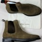 SANTONI SHOES $750 KHAKI SUEDE WINGTIP TOE ORNAMENTED CHELSEA BOOT 11.5 44.5 NEW