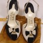 FERRAGAMO CREATIONS SHOES $1250 BLACK/TAN HANDMADE CADETTA BOW PUMP 7.5B 37 NEW