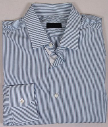 LANVIN SHIRT $595 LIGHT BLUE/BLUE STRIPED OXFORD DRESS SHIRT 17/34 43e NEW