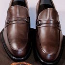TOD'S SHOES $625 DK BROWN LOGO BIT ORNAMENT VAMP PEBBLED SOLE LOAFERS 10 43e NEW