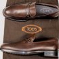 TOD'S SHOES $625 DK BROWN LOGO BIT ORNAMENT VAMP PEBBLED SOLE LOAFERS 10 43e NEW