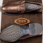 TOD'S SHOES $625 DK BROWN LOGO BIT ORNAMENT VAMP PEBBLED SOLE LOAFERS 10 43e NEW
