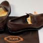 TOD'S SHOES $625 DK BROWN LOGO BIT ORNAMENT VAMP PEBBLED SOLE LOAFERS 10 43e NEW