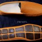 PRADA SHOES $595 BROWN PINHOLE VENETIAN LOGO ORNAMENT VAMP DRIVER 11.5 44.5e NEW
