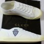 GUCCI SHOES $495 WHITE KANVAS LOGO CREST EMBROIDERED TRAINERS 13 46e NEW
