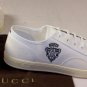 GUCCI SHOES $495 WHITE KANVAS LOGO CREST EMBROIDERED TRAINERS 13 46e NEW