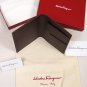 SALVATORE FERRAGAMO WALLET $365 BROWN LOGO ORNAMENTED CALFSKIN BREASTPOCKET NEW