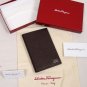 SALVATORE FERRAGAMO WALLET $365 BROWN LOGO ORNAMENTED CALFSKIN BREASTPOCKET NEW