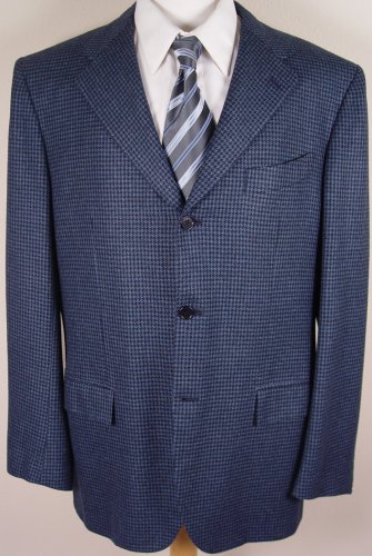KITON JACKET $4995 BLUE HOUNDSTOOTH 100%WOOL 3-BTN HANDMADE COAT 46R 56 NEW