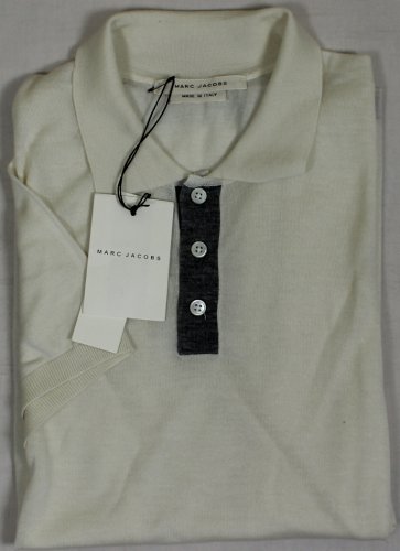 MARC JACOBS POLO $795 IVORY/GRAY 100%CASHMERE 3-BTN POLO SHIRT MED 50e NEW