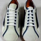 ETRO SHOES $535 WHITE/BLUE/ORANGE MIXED MEDIA LOGO STITCHED TRAINER 8D 41e NEW