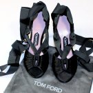 TOM FORD SHOES $1120 BLACK SATIN NOTCHED TOE ANKLE WRAP SANDAL HEELS 9B 39 NEW