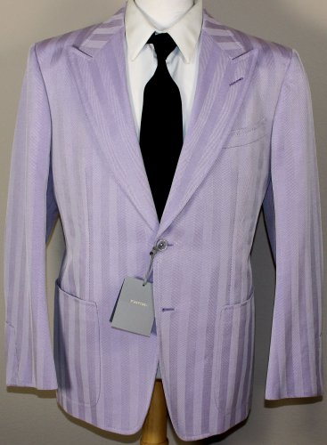 TOM FORD JACKET $3190 LILAC COTTON/SILK HERRINGBONE STRIPE 2BTN BLAZER 42 54 NEW
