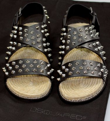 DSQUARED2 SHOES $820 BLACK SPIKE STUDDED STRAP ESPADRILLE SOLE SANDAL 8 41e NEW