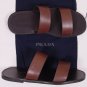 PRADA SHOES $445 BROWN DUAL STRAP LEATHER LOGO SANDAL 7.5 41e NEW