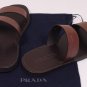 PRADA SHOES $445 BROWN DUAL STRAP LEATHER LOGO SANDAL 7.5 41e NEW