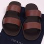 PRADA SHOES $445 BROWN DUAL STRAP LEATHER LOGO SANDAL 7.5 41e NEW