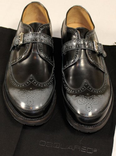 DSQUARED2 SHOES $755 BLACK WINGTIP BROGUE ORNAMENTED MUDGUARD MONK 11 44e NEW
