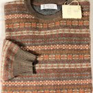 BRUNELLO CUCINELLI SWEATER BROWN 100%CASHMERE FAIR ISLE CREWNECK XL 54e NEW