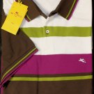 ETRO POLO $450 WHITE/BROWN/PURPLE 2-BTN BROAD STRIPED LOGO POLO SHIRT XL 54e NEW