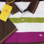 ETRO POLO $450 WHITE/BROWN/PURPLE 2-BTN BROAD STRIPED LOGO POLO SHIRT XL 54e NEW